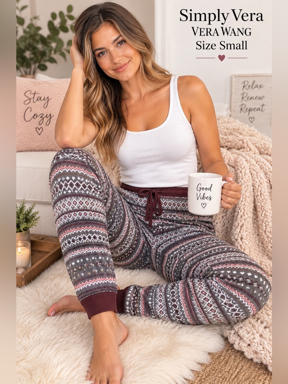 Simply Vera Vera Wang Fair Isle Lounge Pajama Jogger Pants Size Small
